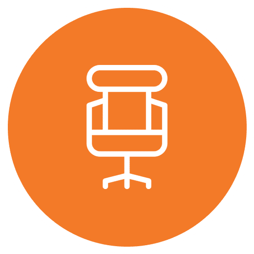 An orange circle with a chair in the middle