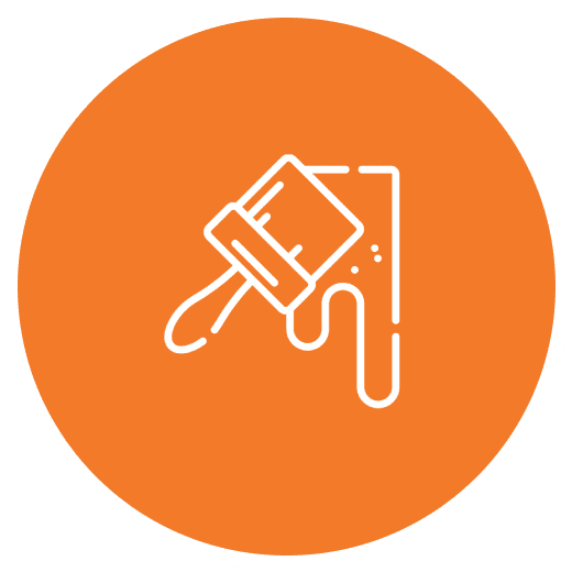 A picture of an orange circle with a painting brush.